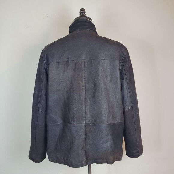 VTG Structure Jacket Mens XL Brown Leather Zip Classic Minimalist 90s Patina - Picture 4 of 12